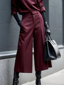 Women's Wine Red High Waist Wide Leg Pants 2025 Spring Autumn Fashion Pleated Ninth Pants Matching Bottoms Streetwear Trousers