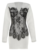 Vestido Longo Feminino com Renda Contrastante e Halter - Sexy Costas Abertas Festa