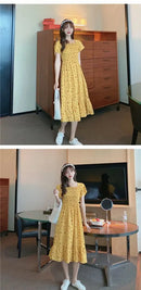 Floral Skirt for Women Summer Dress 2025 New French Square Collar Chiffon Midi Skirt