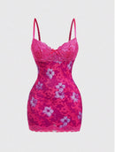 Vestido Mini de Renda Estampado com Alças Finas - Estilo Resort