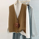 V-neck Knitted Vest Vest Vest for Women in Spring Autumn and Winter 2025 New Fashionable Horse Clip Cardigan Versatile Sweater