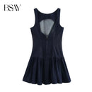 Vestido Jeans Feminino Mini com Costas Abertas - Chique Outono Inverno