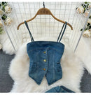 Faionable Denim ter Ne Crop Top And High Waist  Skirt Women's Set Summer Polyester Material Youthful Sle