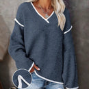 New Women's V-Neck Knit Sweater White Trim Plus Size Casual Fashion Pullover Bohemian Top for Fall Winter Chic y2k clothing