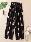 Floral Pants Spring and Summer Thin High Waist Slim Ice Silk Stretch Floral straight-leg Women's Pants