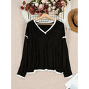New Women's V-Neck Knit Sweater White Trim Plus Size Casual Fashion Pullover Bohemian Top for Fall Winter Chic y2k clothing