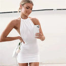 Vestido Mini Feminino Y2K Sem Manga com Halter - Bodycon Costas Abertas Sexy Elegante Festa Clube Verão