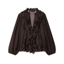 Women Shirt 2025 New Fashion Autumn Long Sleeve Layered Decorative Blouse for Women Casual Chic V-neck Ladies Top