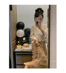 Elegant Multi-Layered Tulle Skirt Long Dress Women's Autumn Winter High Waist Cake Skirt Style Slimming Elegant Midi Skirt