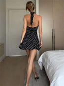 Vestido Mini Feminino com Poa e Halter - Ombro Frio Sexy Costas Abertas Festa Clube