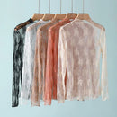 Sexy Lace Bottomed Blouse Women Long Sleeve Crop Top Sleeved High Neck With Hollowed Out Chiffon Foreign Style Sexy Mesh