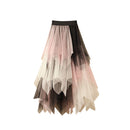 Women's Midi Skirt, Elegant Elastic Waist Contrast Color Autumn Tulle Skirt, Suitable for Street Party