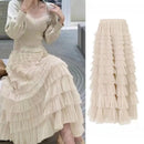 Elegant Multi-Layered Tulle Skirt Long Dress Women's Autumn Winter High Waist Cake Skirt Style Slimming Elegant Midi Skirt