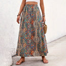 Bohemian Boho Retro Floral Print Skirts Women Indie Folk Summer High Waist A-Line Pleated Long Skirts Casual Holiday Beach Skirt