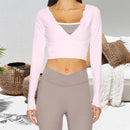 New Women Crop Wrap Tops Solid Color Tie up Hem V-Neck Fitted Long Sleeve Shirt For Club Streetwear Aesthetic Clothes S M L