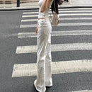 Korean Fashion High Waist White Jeans for Women Streetwear Slimming Micro Flared Denim Pants Woman Vintage Loose Trousers Female