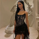 Vestido Mini Feminino Sexy Tomara que Caia com Renda e Franzido - Sem Alças Costas Abertas Festa Clube