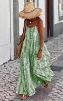 Tie Dye Print Spaghetti Strap Dresses Women Bohemian Style Loose Backless Vacation Beach Long Dress Female Fashion Streetwear