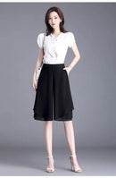 High Waist Wide Leg Pants Women Summer Loose Thin Chiffon Five-Quarter Length Anti-Light Skirt Trendy Casual Trousers