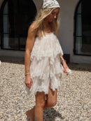 Vestido Mini Feminino Branco com Renda e Ombro Frio - Boho Casual Praia Verão