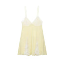 Vestido Curto Feminino Amarelo Chic com Alças e Renda - Sexy Cor Sólida Costas Abertas Praia Férias 2026