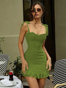 Vestido Mini Feminino Elegante com Babados e Bandagem - Sexy Slim Festa Aniversário