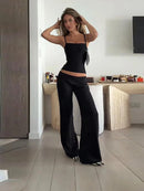 Spaghetti Strap Square Neck Bandage Cami Top Solid Black Tight-Fitting Casual Tops 2026 Summer Lady Trendy Edgy Daily Outfit