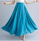 Boho Cotton Linen Beach Long Skirt Women Vintage Casual Solid A-line High Waist Dance Floor-Length Maxi Skirt Spring Summer New