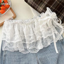 Lace Mini Skirts Women Elegant Sweet Lolita Short Skirts High Waist Y2k Streetwear Ruffle Skirts Lace Trim Butt Curtain Skirt