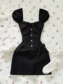Vestido Mini Feminino Y2K Gothic com Laço e Cintura Alta - Punk Sexy Lolita Streetwear