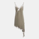 Vestido Curto Feminino de Cetim com Renda Assimétrica e Alças Finas - Sexy Festa 2026