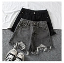 Denim Shorts Women High Waist Slender Korean Fashion Summer Frayed Buttons Zipper Tassel Loose Solid All-match Streetwear Chic