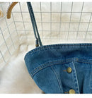 Faionable Denim ter Ne Crop Top And High Waist  Skirt Women's Set Summer Polyester Material Youthful Sle