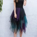 Women's Midi Skirt, Elegant Elastic Waist Contrast Color Autumn Tulle Skirt, Suitable for Street Party