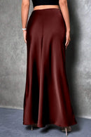 Elegant silk-like satin A-line midi skirt with high waist and mermaid tail for women in spring and summer