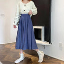 Fashion High Waist Pleated Skirt Women Korean Elegant College Style Midi Skirt Ladies Autumn Winter Thick A-line Skirts