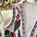 Vestê Feminino de Crochê com Bordado Floral e Decote V - Vintage Folk Tricô Primavera Outono