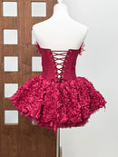 Vestido Mini Feminino Floral com Renda e Tomara que Caia - Sem Manga Costas Abertas Coquetel Festa