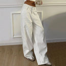 High Waist Jeans For Women Pocket Solid Color Retro Wide Leg Denim Pants Casual Streetwear Office Lady Loose Straight Trousers