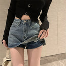 Saia Jeans Feminina Mini com Cintura Alta Slim - Coreana Cute Verão
