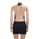 Vestido Mini Feminino Y2K Sem Manga com Halter - Bodycon Costas Abertas Sexy Elegante Festa Clube Verão