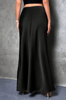 Elegant silk-like satin A-line midi skirt with high waist and mermaid tail for women in spring and summer