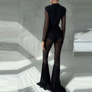 Elegant High Waist Slim Straight Trousers Sexy See Through Mesh Flare Pants for Women Summer Solid Commute Lady Long Pants Mujer