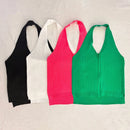 Regata Cropped Halter com Zíper - Feminina Sexy Streetwear Sem Manga