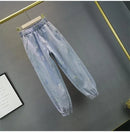 High waisted Jeans For Summer 2025 New Loose Elastic waist Hot pressed Diamond Pants Women's Casual Denim Trousers