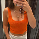Knitted Sequined Crop Top Women Casual Slim Fit Square Collar Sleeveless Backless Bodycon Vest New Fashionable Ladies Basic Tops