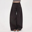 Women High Waist Wide Leg Pants 2025 Autumn Retro Cargo Wide Leg Pants Women's Curved Straight Floor Length Loose Casual Trouser