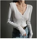 Sexy Knitted Cardigan V Neck Naked Navel Crop Tops Chic Fungus Hem Shirt Women's Spring and Summer Korean Versatile Y2k Sweater