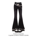 Vintage Slim Micro-flare Jeans Women Ins Fashionable Splicing Belt Edge Y2K Pants High Waist Straight American Street Trousers