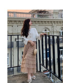 Elegant Multi-Layered Tulle Skirt Long Dress Women's Autumn Winter High Waist Cake Skirt Style Slimming Elegant Midi Skirt